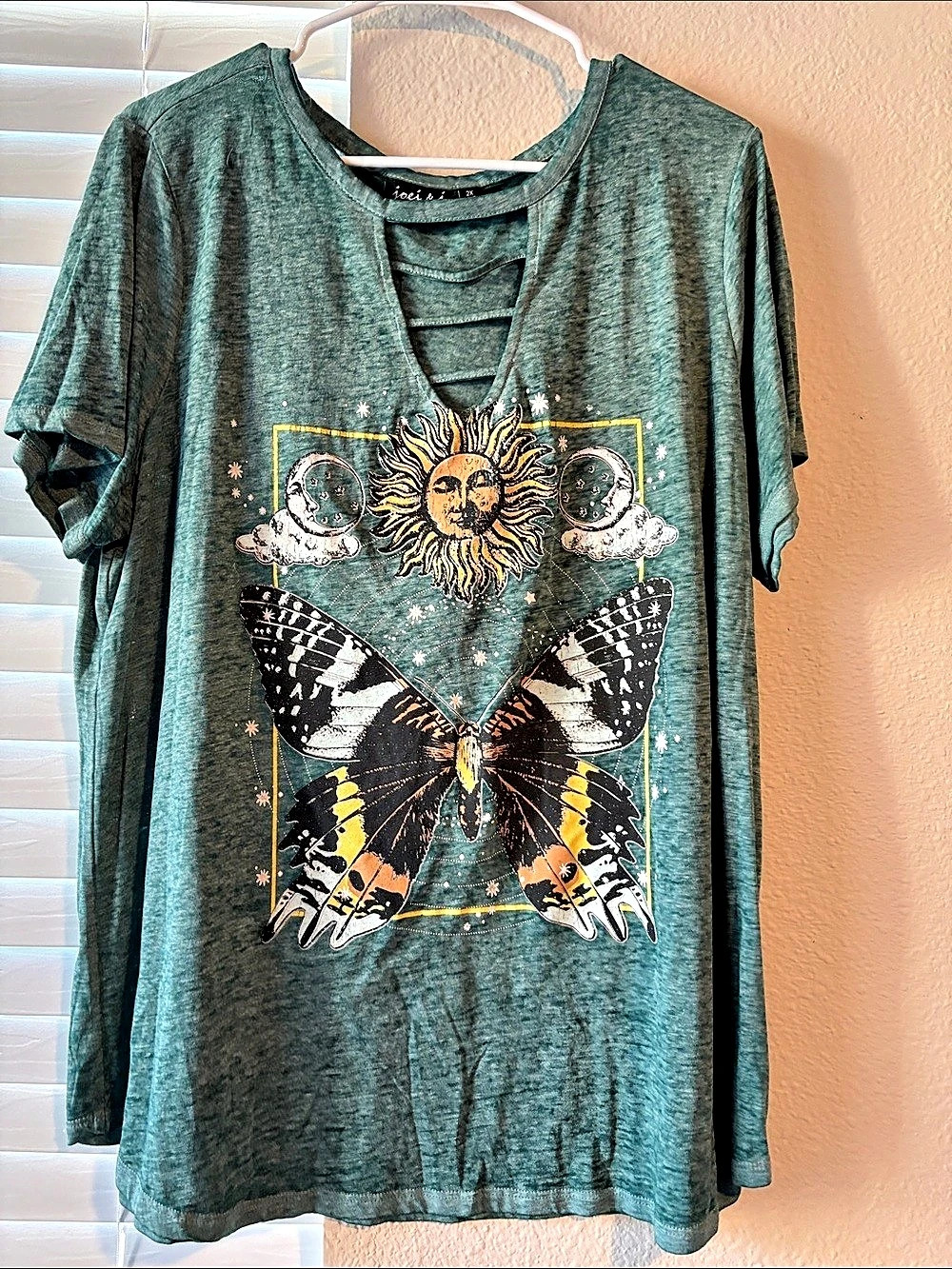 joie & isie Graphic Short Sleeve Top in Green Size 2X Like New